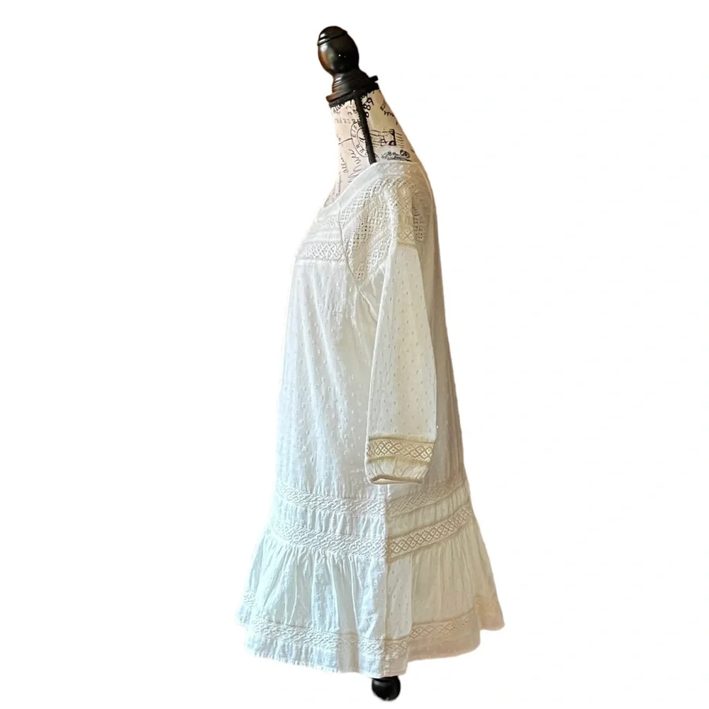 Lucky brand womens cream Swiss dot crochet boho peasent cottage core dress M - Picture 3 of 10